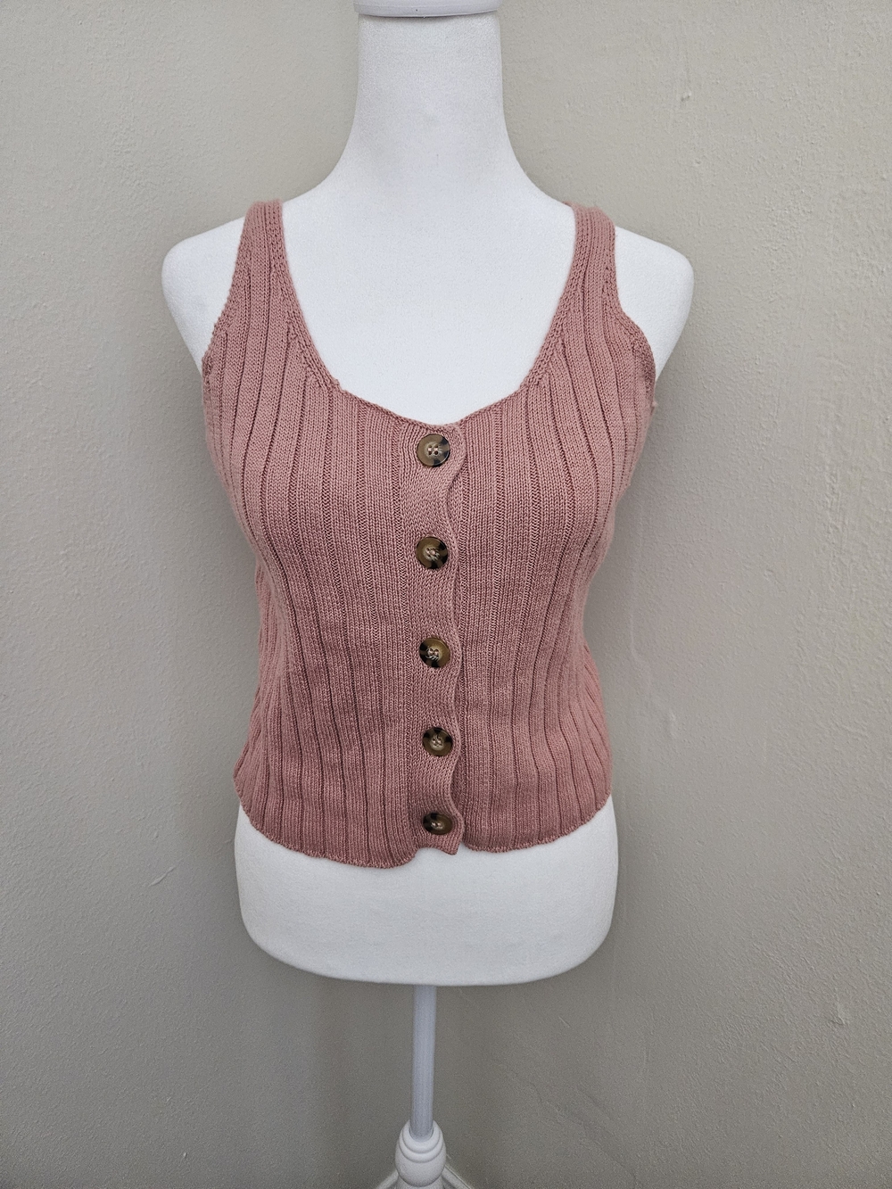 Hippie Rose Dusty Rose Ribbed Button-Front Knit Tank